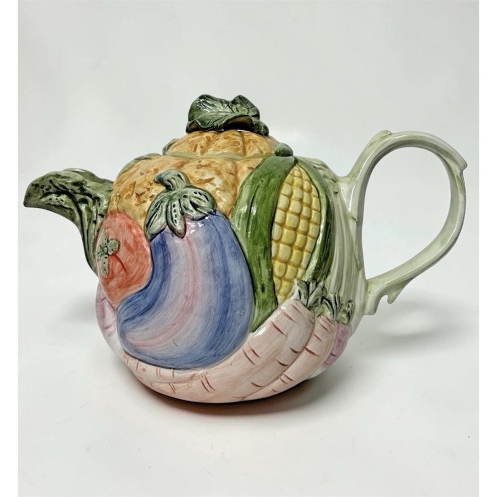 Vtg 80's FITZ & FLOYD Vegetable Garden Teapot w/ Lid 40oz Cottagecore Farmhouse